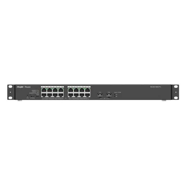 Switch mạng PoE Ruijie RG-ES118GS-P-L - 16 cổng PoE+, 2 cổng uplink Gigabit