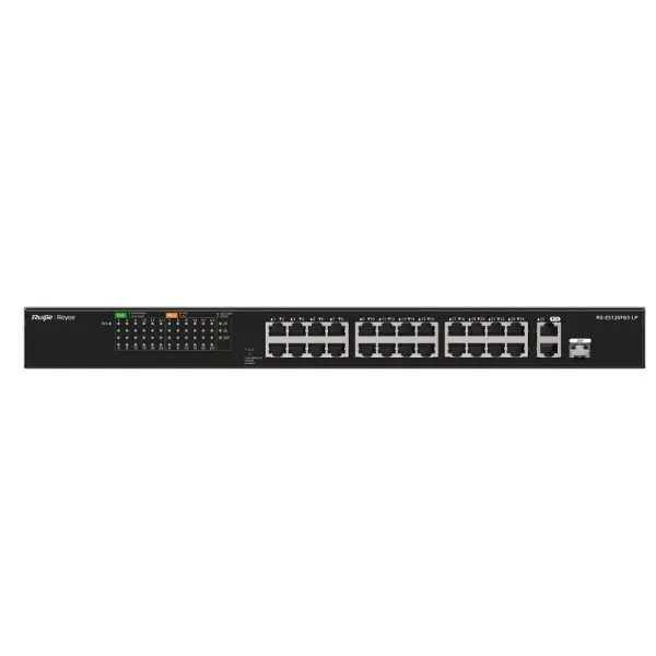 Switch mạng PoE Ruijie RG-ES126FGS-LP – 24 cổng PoE+, 2 uplink Gigabit, 1 combo