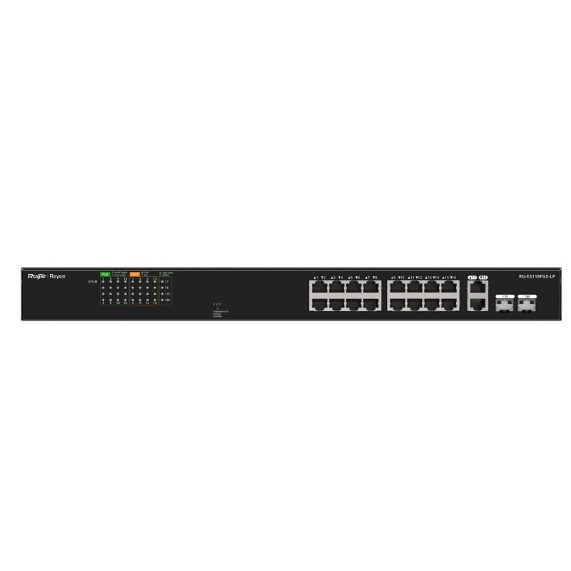 Switch mạng PoE Ruijie RG-ES118FGS-LP - 16 cổng PoE+, 2 cổng Gigabit