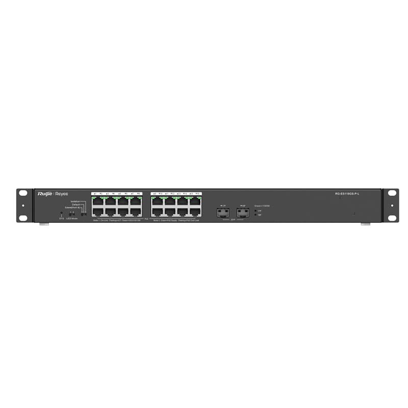 Switch mạng PoE Ruijie RG-ES118GS-P-L - 16 cổng PoE+, 2 cổng uplink Gigabit
