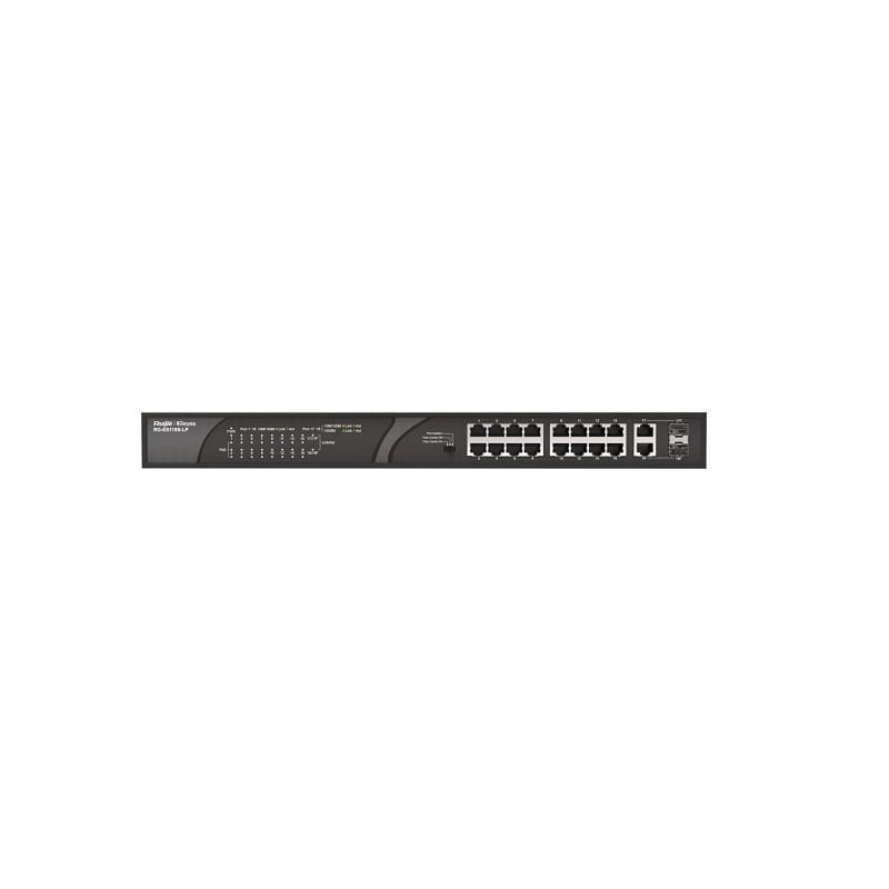 Switch mạng PoE Ruijie RG-ES118S-LP – 16 cổng PoE+, 2 cổng uplink Gigabit