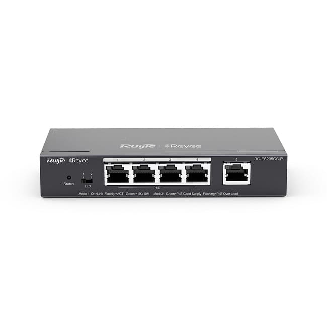 Switch mạng PoE Ruijie RG-ES205GC-P – 5 Port Gigabit Smart Cloud Managed