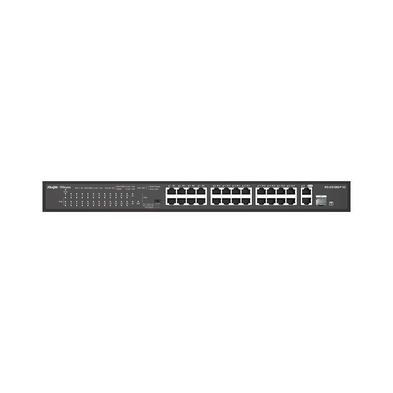 Switch mạng Ruijie RG-ES126S-P V2 – 24 cổng PoE+, 2 uplink Gigabit