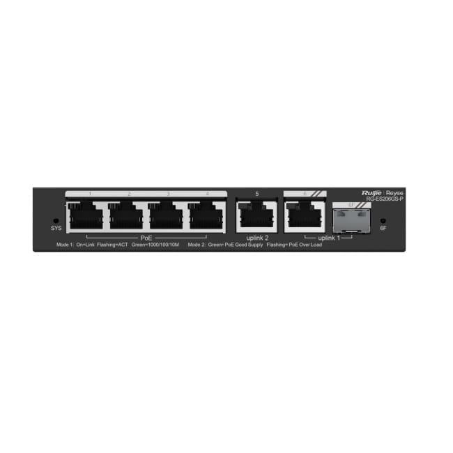 Switch mạng PoE Ruijie RG-ES206GS-P – 6 Port Gigabit Smart Cloud Managed