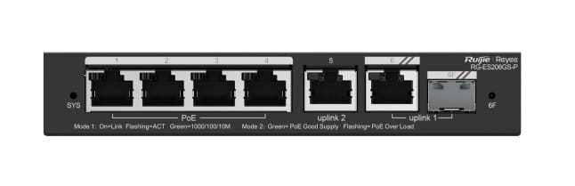 Switch PoE Ruijie RG-ES206GS-P – 6 Port Gigabit Smart Cloud Managed