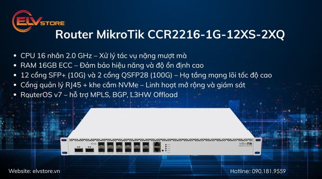 Đánh giá Router MikroTik CCR2216-1G-12XS-2XQ – Giải pháp tối ưu cho hạ tầng 100G