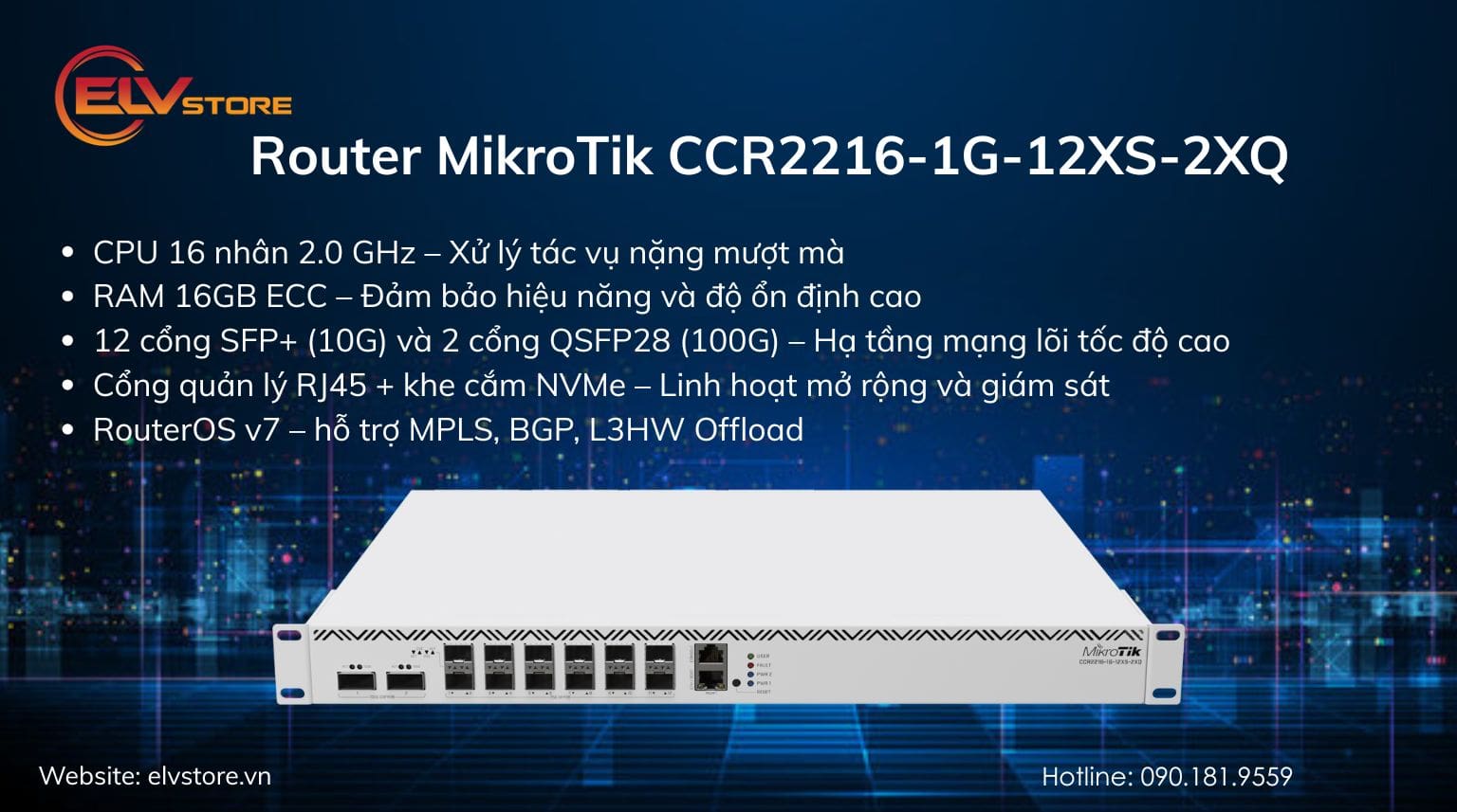 Đánh giá Router MikroTik CCR2216-1G-12XS-2XQ – Giải pháp tối ưu cho hạ tầng 100G