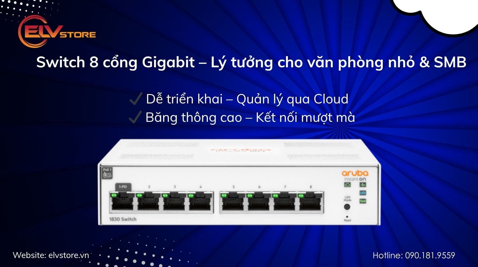 Switch mạng 8 cổng Gigabit HPE JL810A – Giải pháp tối ưu cho văn phòng nhỏ