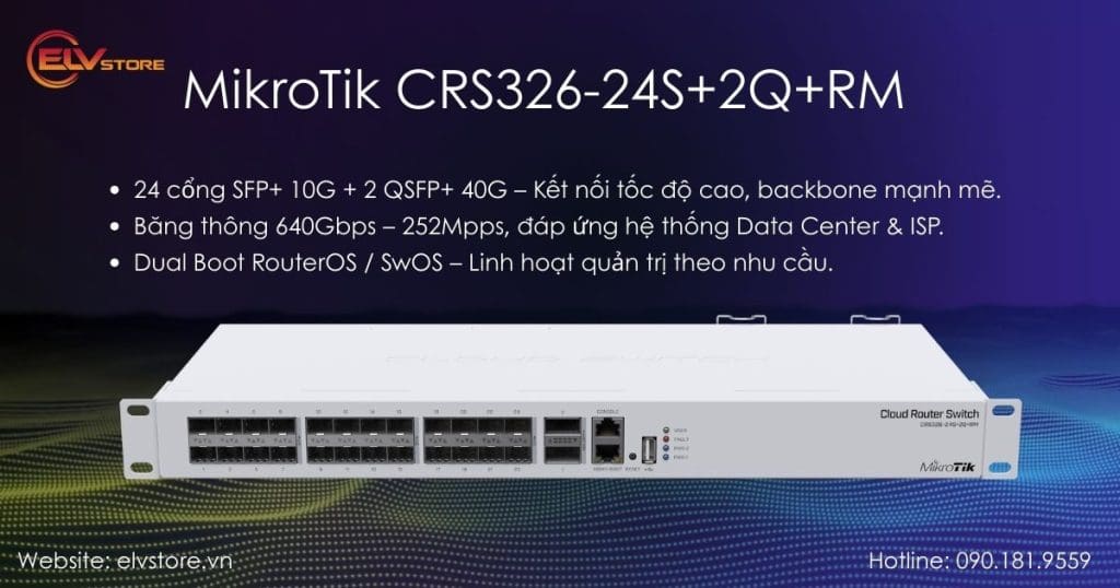 Đánh giá Switch MikroTik CRS326-24S+2Q+RM – Giải pháp tốc độ cao cho hạ tầng mạng doanh nghiệp
