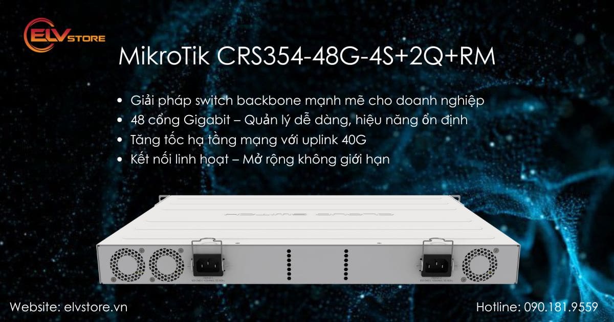 Switch MikroTik CRS354-48G-4S+2Q+RM – Kết nối Gigabit, uplink 40G mạnh mẽ Switch MikroTik CRS354-48G-4S+2Q+RM – Kết nối Gigabit, uplink 40G mạnh mẽ