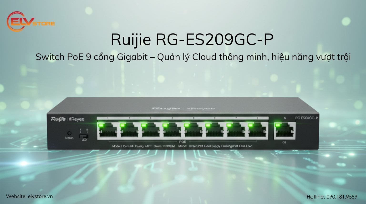 Ruijie RG-ES209GC-P – Switch PoE 9 cổng thông minh, hiệu năng vượt trội