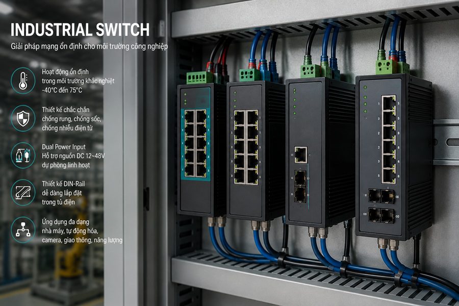 Switch công nghiệp Industrial Switch cho nhà xưởng và môi trường công nghiệp